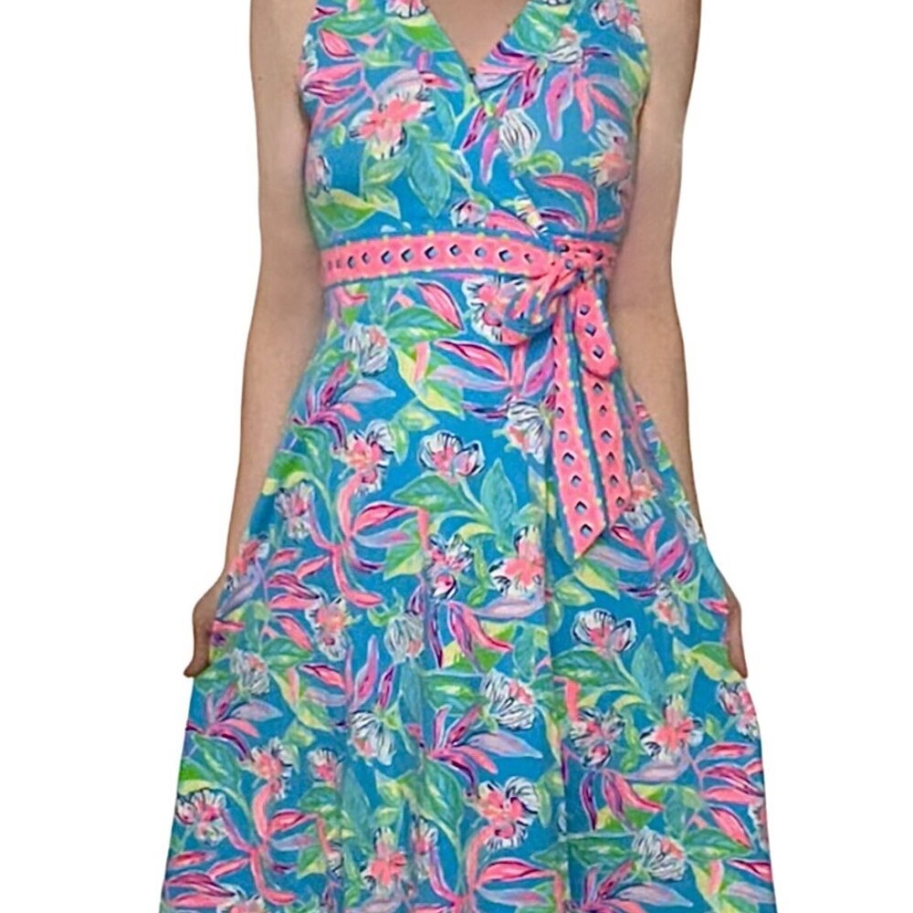 Lilly Pulitzer Clancie Formentera Turquoise Keep Beleafing Wrap Dress